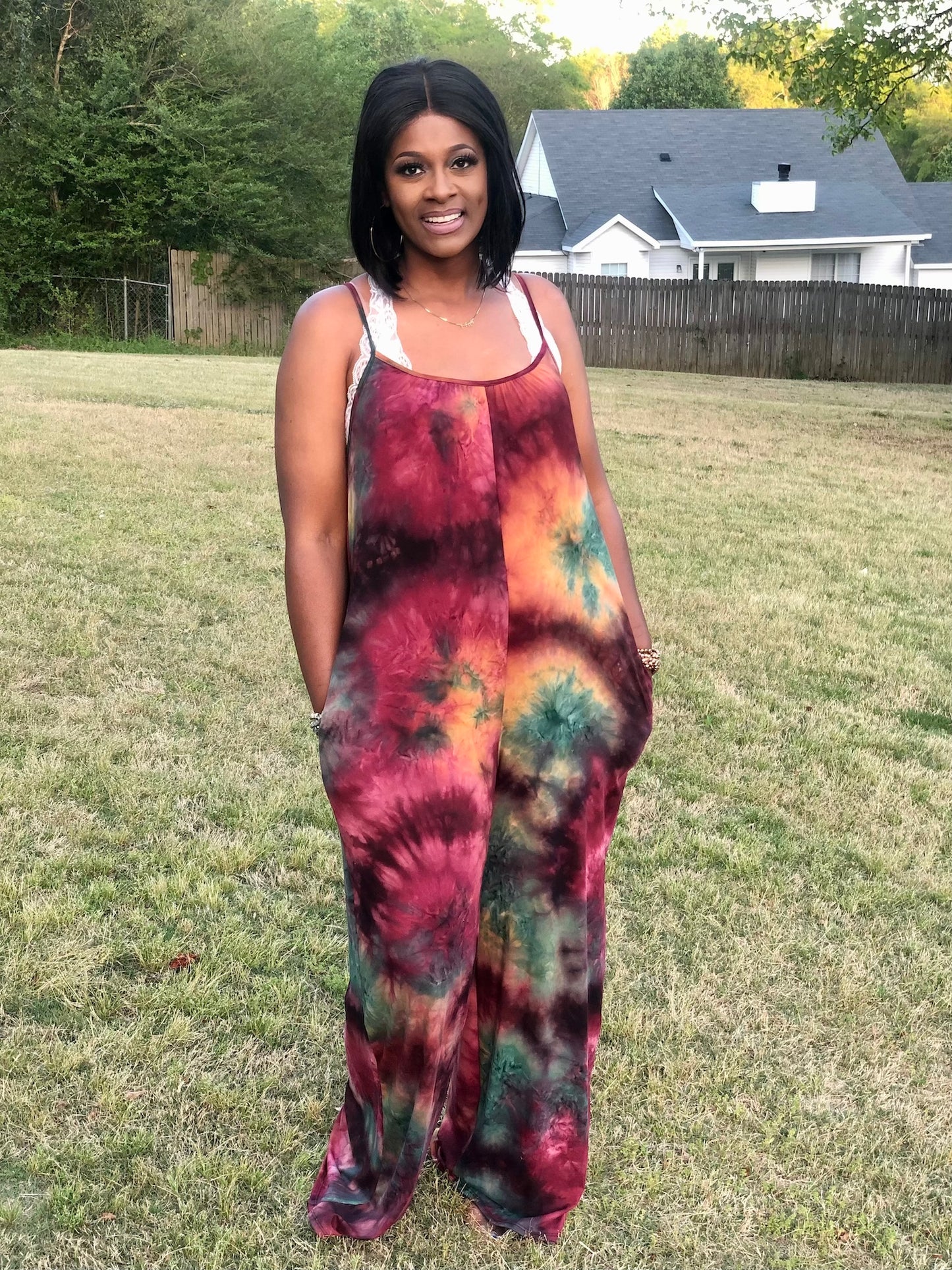 Tie Dye Jumpsuit (green&magenta)