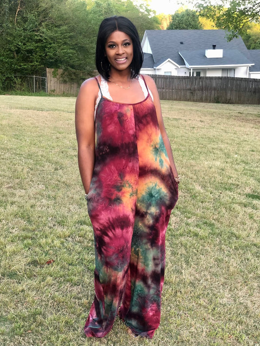 Tie Dye Jumpsuit (green&magenta)