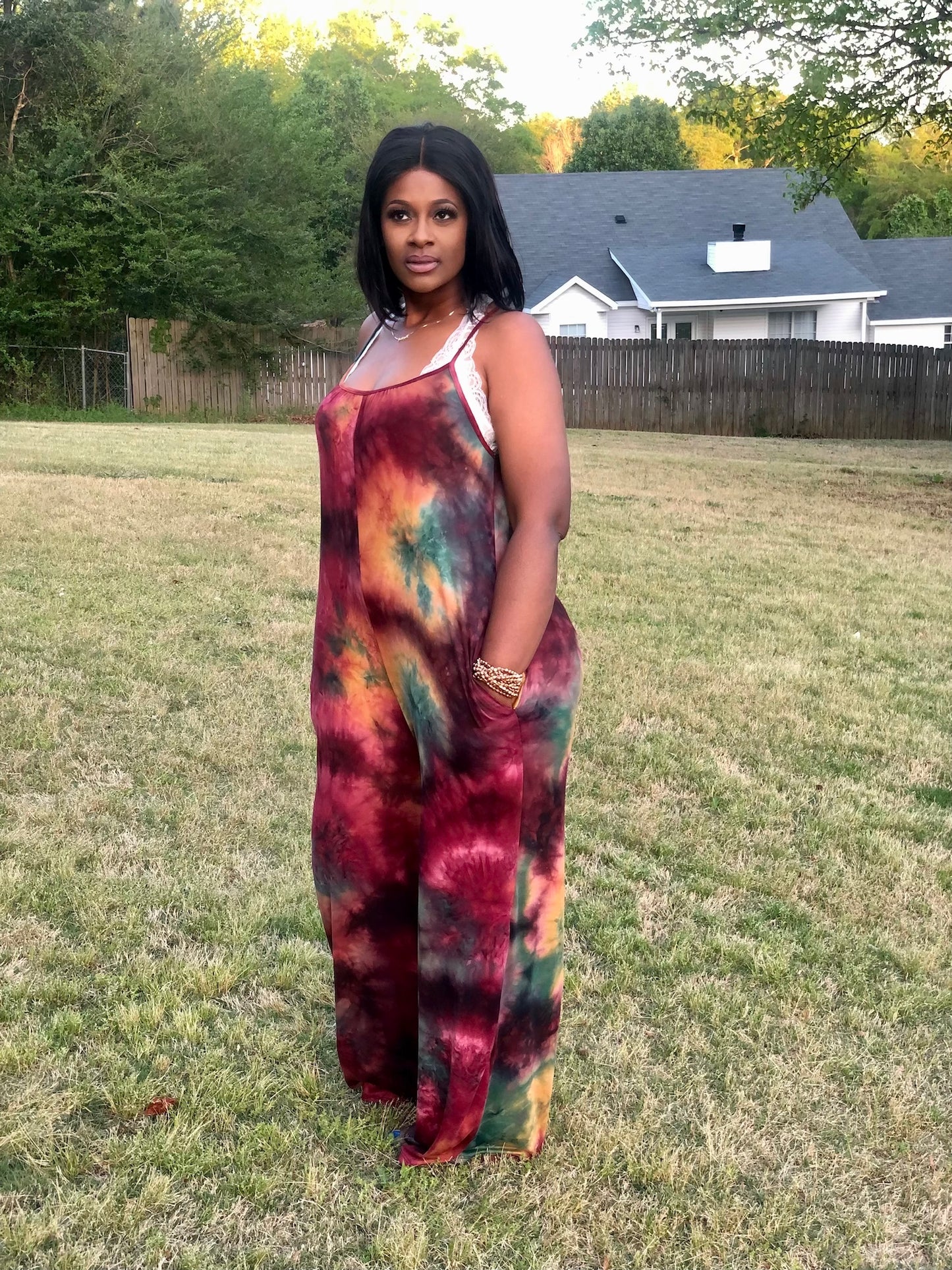 Tie Dye Jumpsuit (green&magenta)