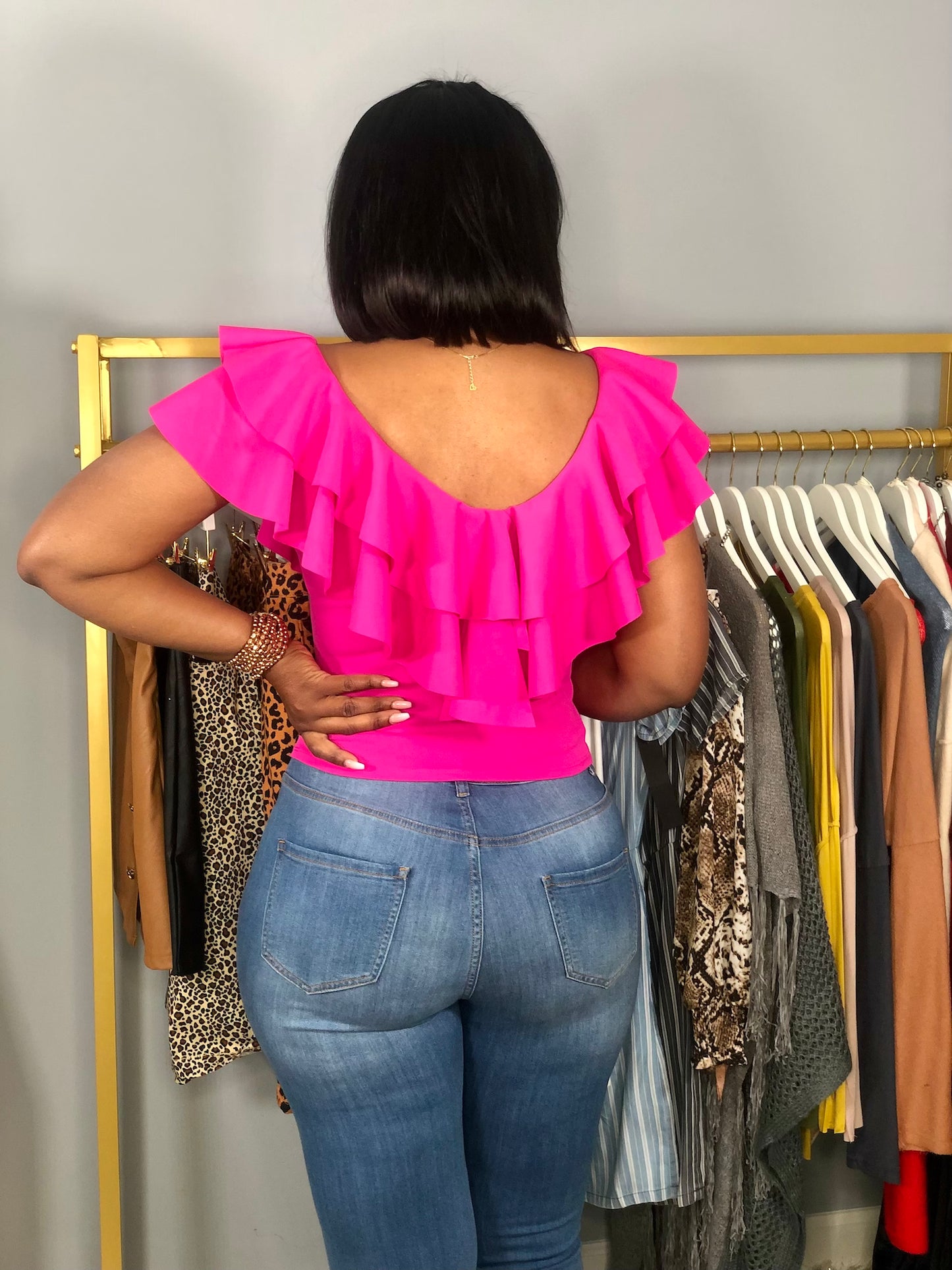 Double Ruffle Top-Hot Pink