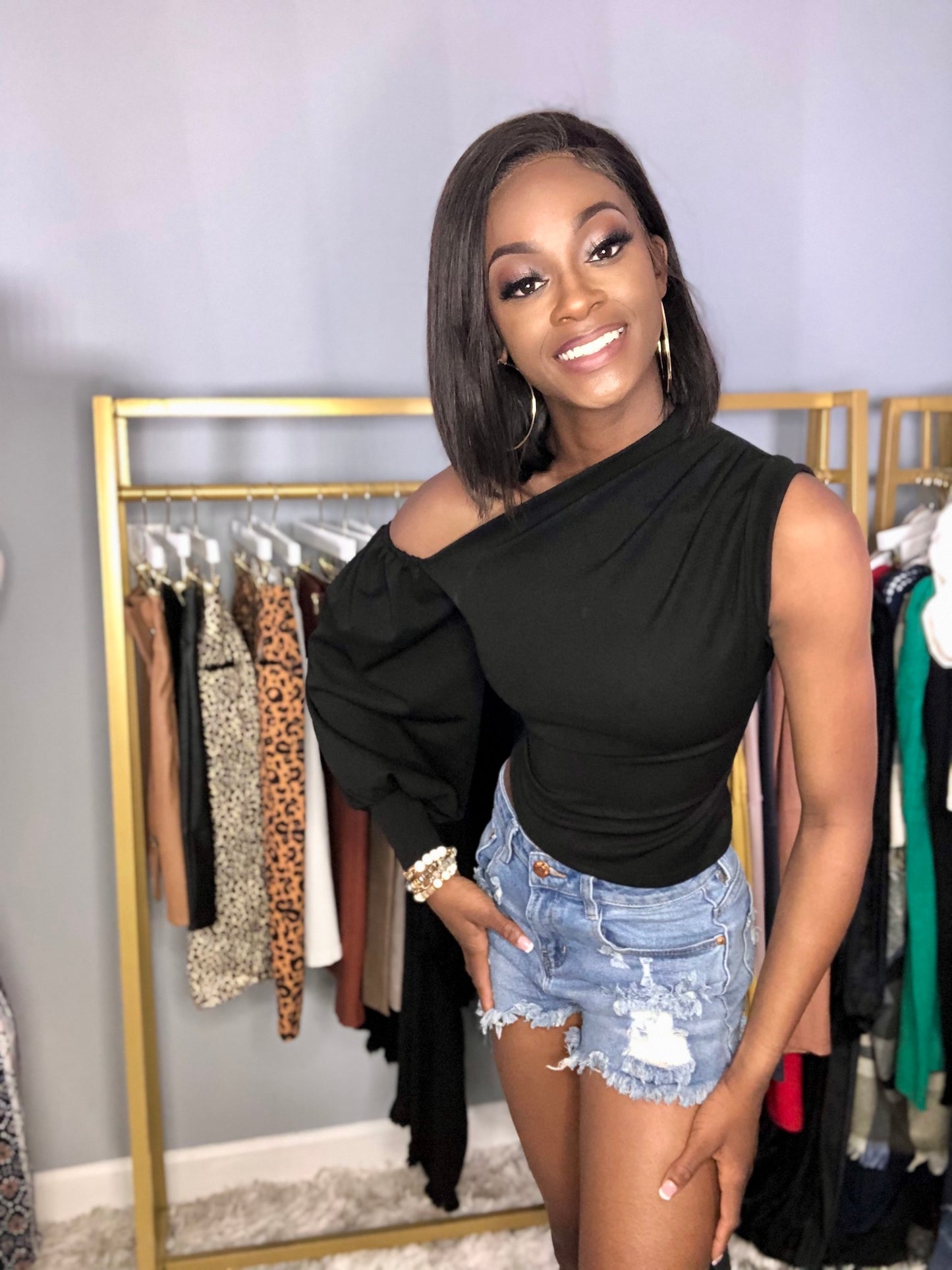 One Sleeve Top in Black