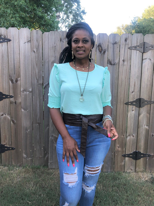 Ruffle Shoulder Blouse-Mint
