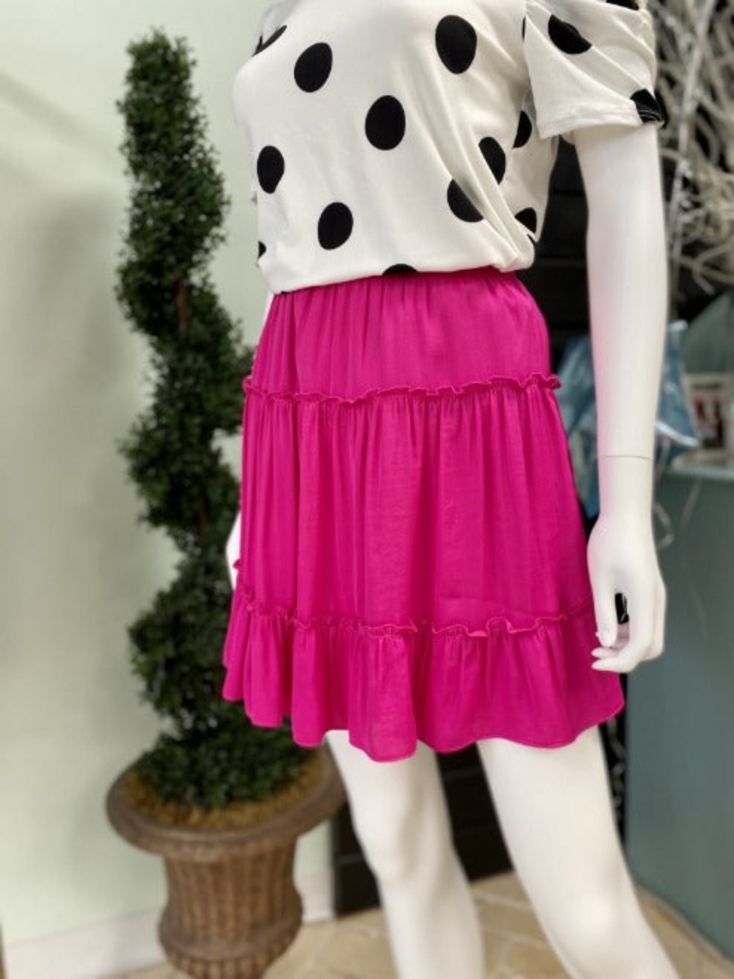 Tiered Skirt-Hot Pink